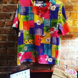 Alfred Dunner- Vintage look color block blouse